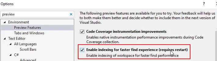 Search preview settings